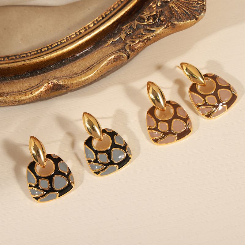 1 Pair Vintage Style Simple Style Leopard Enamel Plating Copper 18k Gold Plated Drop Earrings