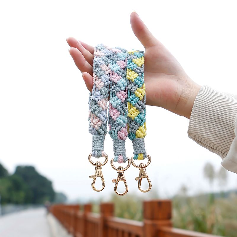 Casual Simple Style Color Block Cotton Rope Zinc Alloy Knitting Bag Pendant Keychain