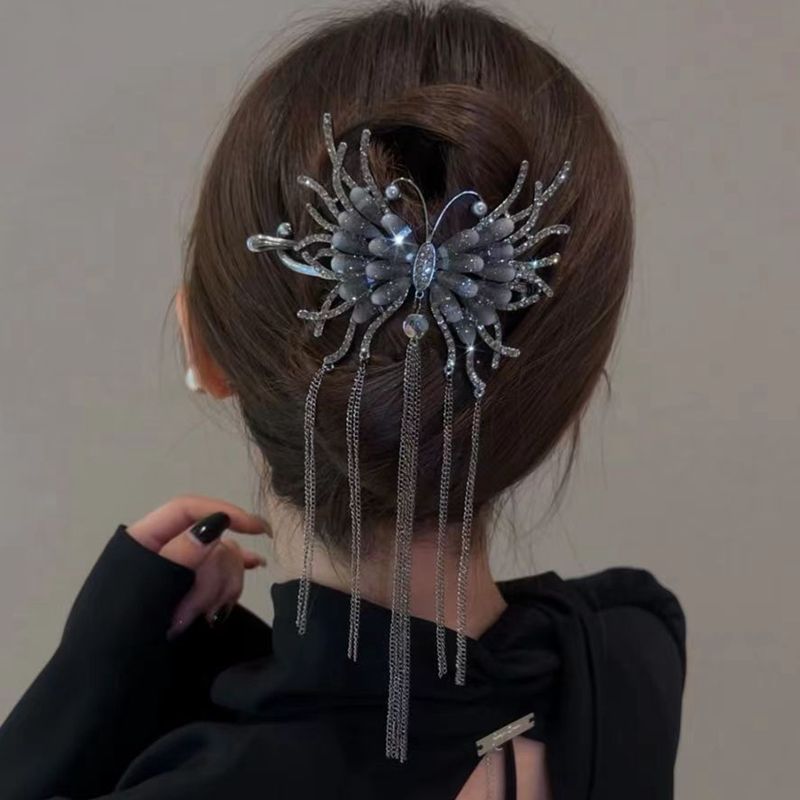 Women's Ig Style Sweet Butterfly Synthetics Alloy Tassel Inlay Rhinestones Hair Clip