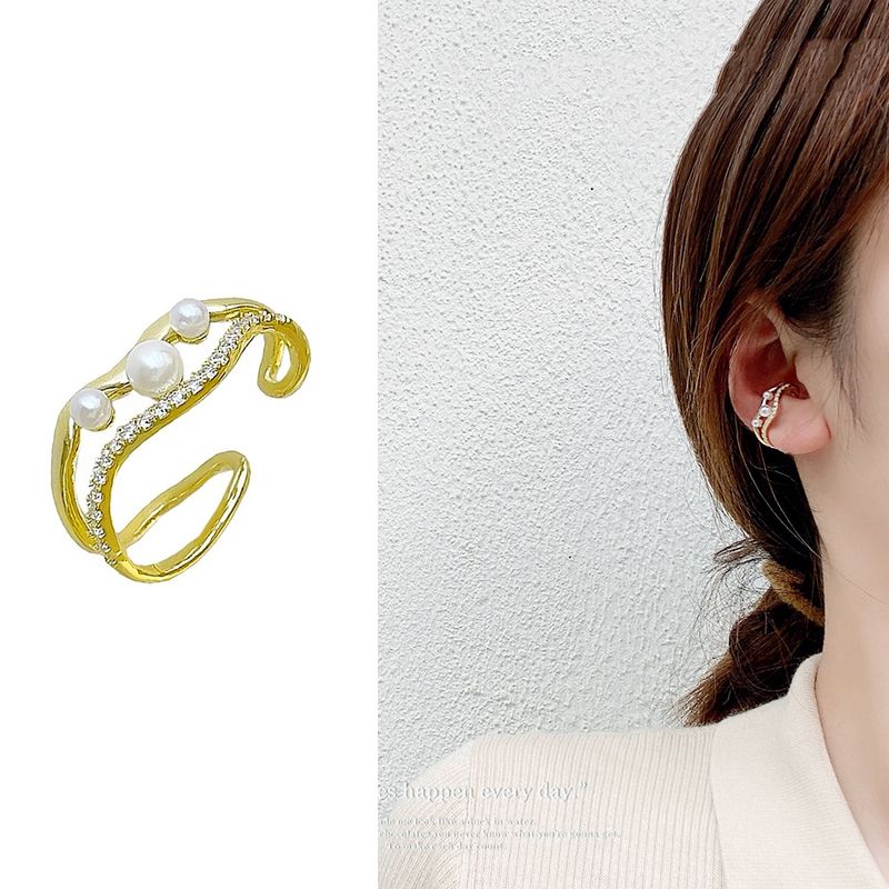 1 Piece Elegant Geometric Plating Inlay Copper Artificial Pearls Zircon Ear Cuffs