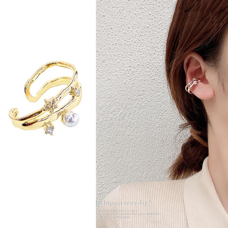 1 Piece Elegant Simple Style Geometric Plating Inlay Copper Artificial Pearls Zircon Ear Cuffs
