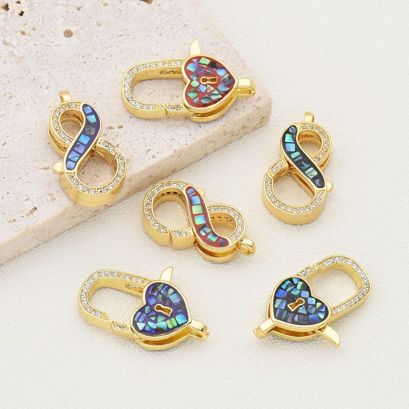 1 Piece Simple Style Infinity Heart Shape Lock Copper Enamel Plating Inlay Lobster Clasp Jewelry Accessories