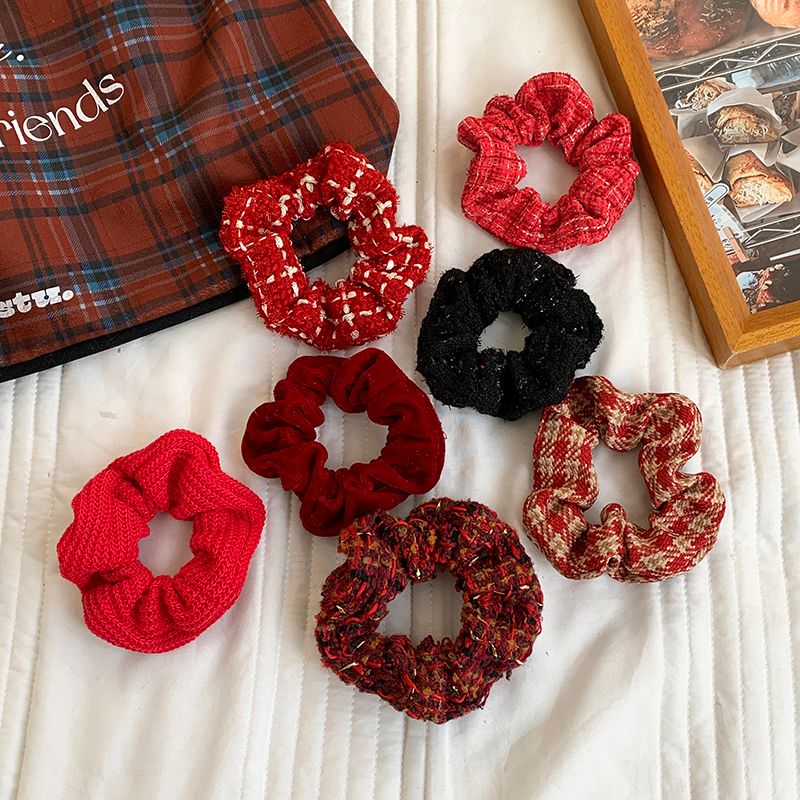 Women's Casual Plaid Solid Color Cloth Fabric Flannel Hair Tie