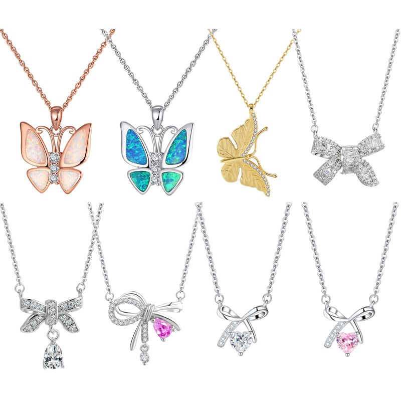 Elegant Simple Style Butterfly Bow Knot Sterling Silver Plating Inlay Zircon Silver Plated Necklace