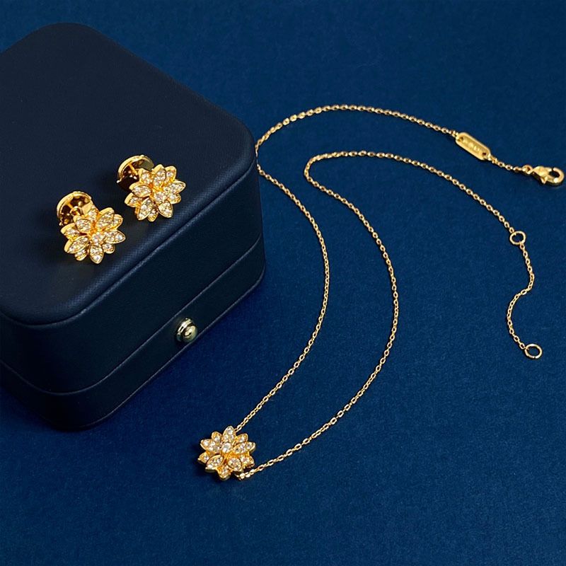 Elegant Glam Flower Copper Plating Inlay Zircon Earrings Necklace