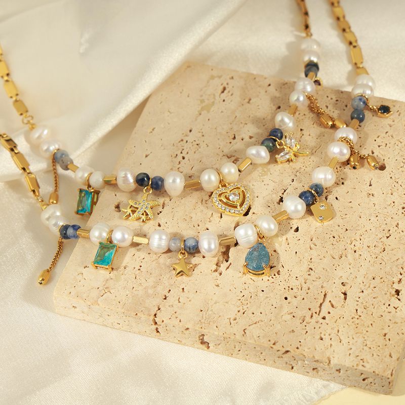 Elegant Ferien Französische Art Herzform Süßwasserperle Titan Stahl Kupfer Perlen Überzug Inlay 18 Karat Vergoldet Halskette Mit Anhänger