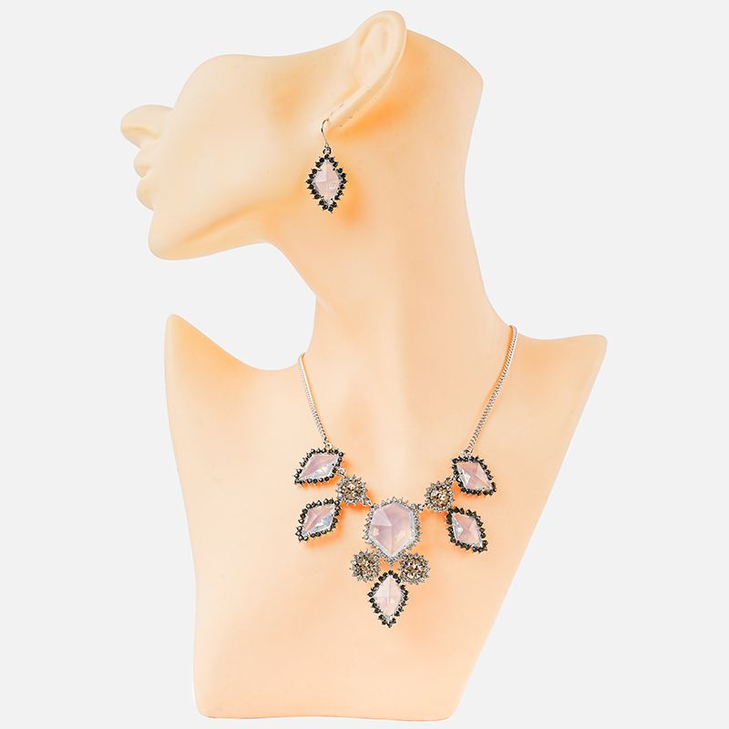 Glam Luxurious Geometric Copper Plating Inlay Glass Zircon Platinum Plated Earrings Necklace