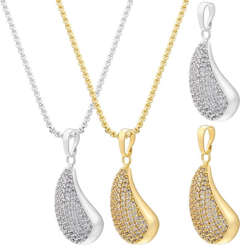 Décontractée Brillant Les Gouttelettes D'eau Le Cuivre Placage Incruster Zircon Plaqué Or 18k Pendentif