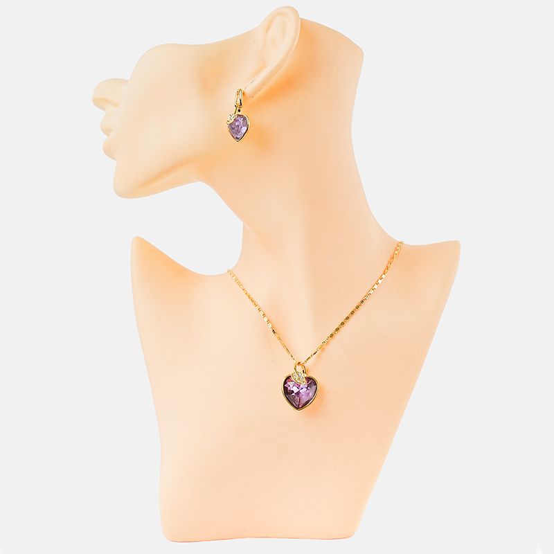 Elegant Luxuriös Herzform Kupfer Überzug Inlay Glas Zirkon 18 Karat Vergoldet Ohrringe Halskette