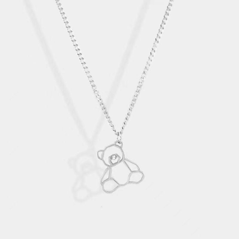 Cute Simple Style Little Bear Alloy Hollow Out Inlay Rhinestones Unisex Pendant Necklace