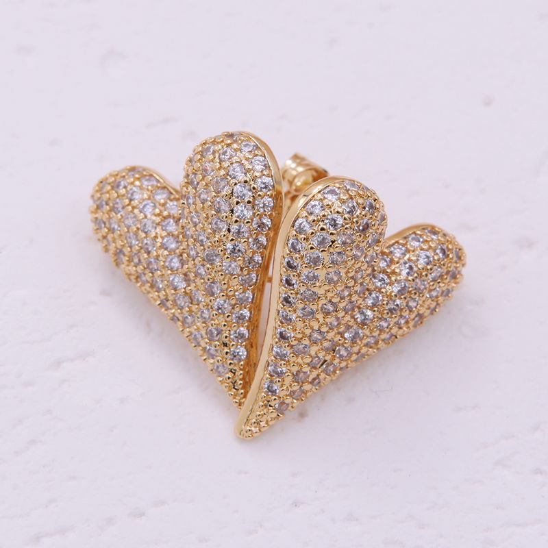 1 Pair Sweet Shiny Heart Shape Plating Inlay Copper Zircon 18K Gold Plated Ear Studs