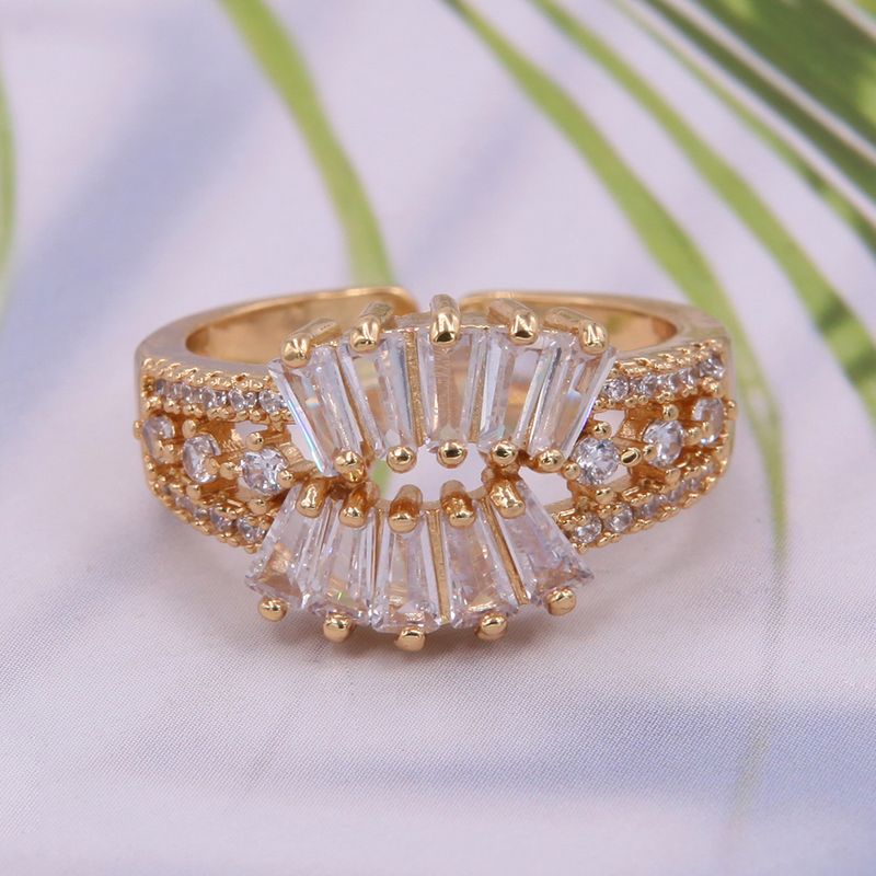 Copper 18K Gold Plated Elegant Lady Modern Style Plating Inlay Geometric Zircon Open Rings