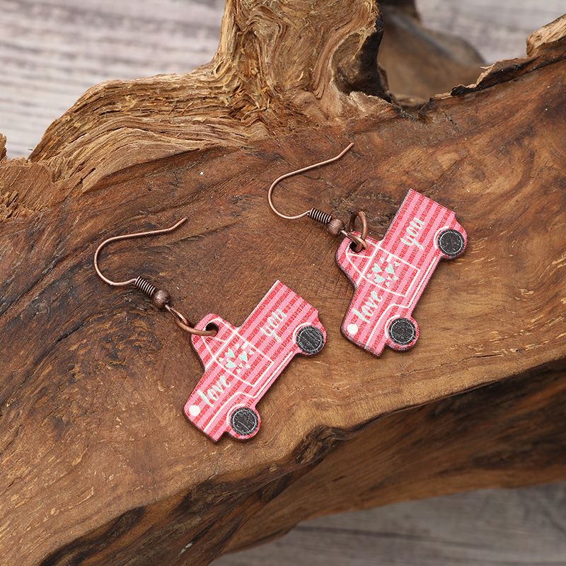 1 Pair Simple Style Letter Heart Shape Wood Drop Earrings