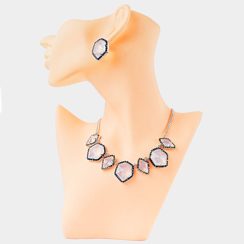 Glam Luxurious Geometric Copper Plating Inlay Glass Glass Stone Platinum Plated Earrings Necklace