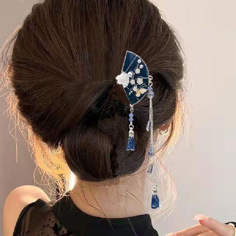 امرأة صيني ريترو قطاع ورد سبيكة تصفيح دبوس الشعر