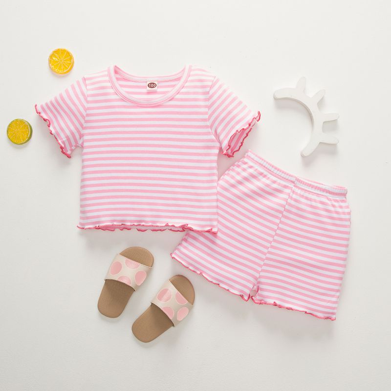 Simple Style Color Block Cotton Girls Clothing Sets