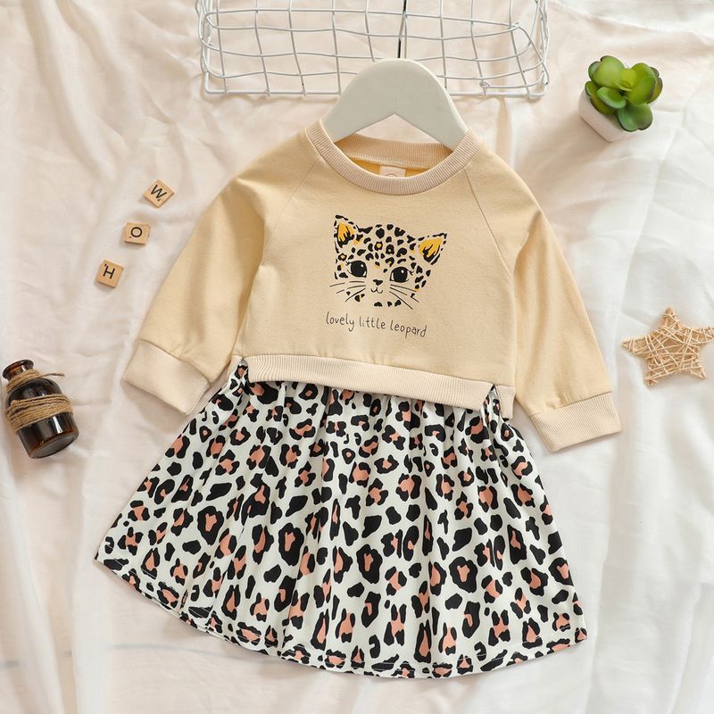Lässig Leopard Baumwolle Mädchen Kleider
