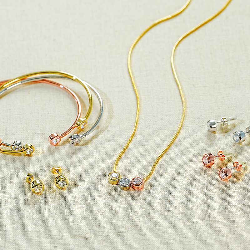Kupfer Rosengoldbeschichtet Weißgold Plattiert Vergoldet Elegant Retro Geometrisch Inlay Zirkon Armbänder Ohrringe Halskette