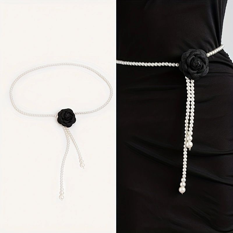 Elegant Flower Plastic Pearl Women's Chain Belts