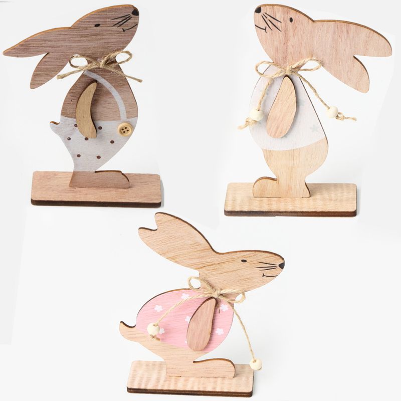Simple Style Rabbit Heart Shape Wood Ornaments