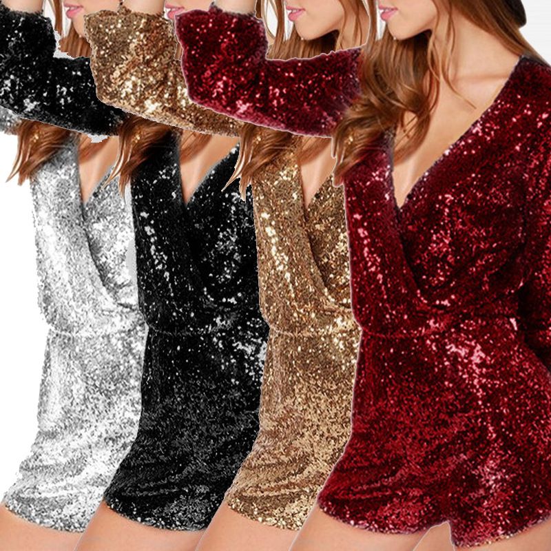 Women's Party Street Streetwear Solid Color Shorts Sequins Rompers