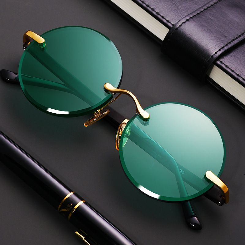 Ig Style Streetwear Solid Color Resin Crystal Round Frame Frameless Men's Sunglasses