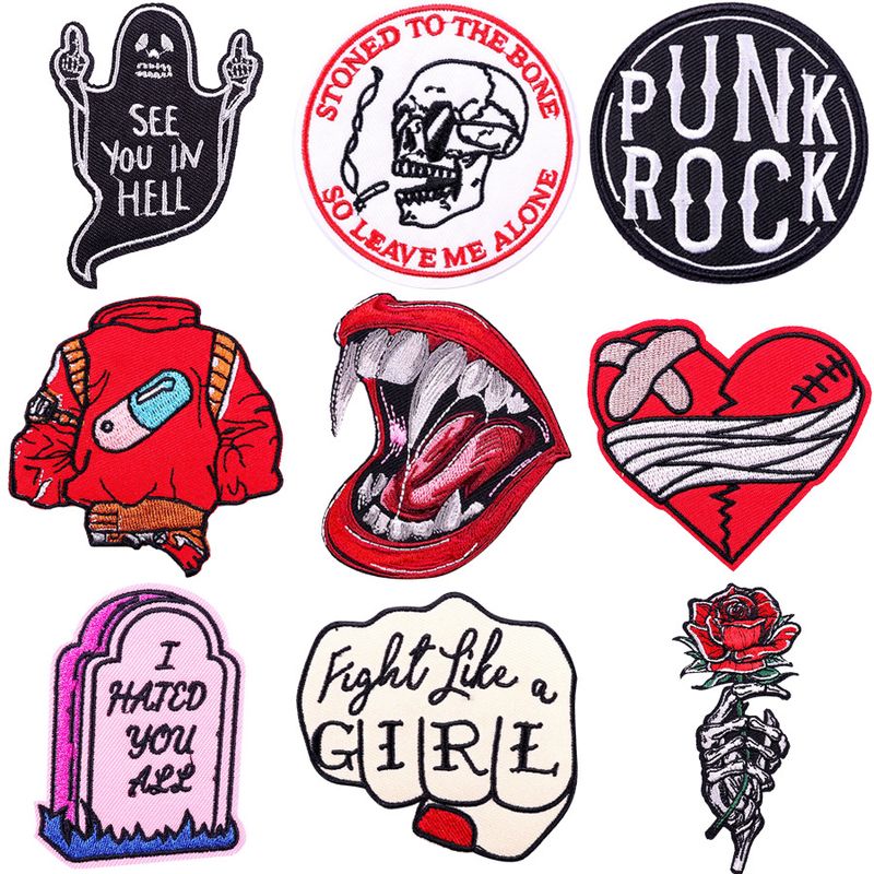 Retro Punk Lips Letter Cloth Cloth Sticker