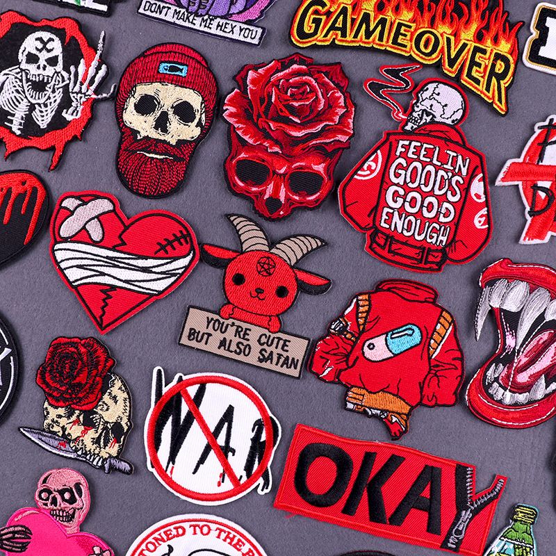 Punk Letter Retro Red Heart Skull Cloth Cloth Sticker
