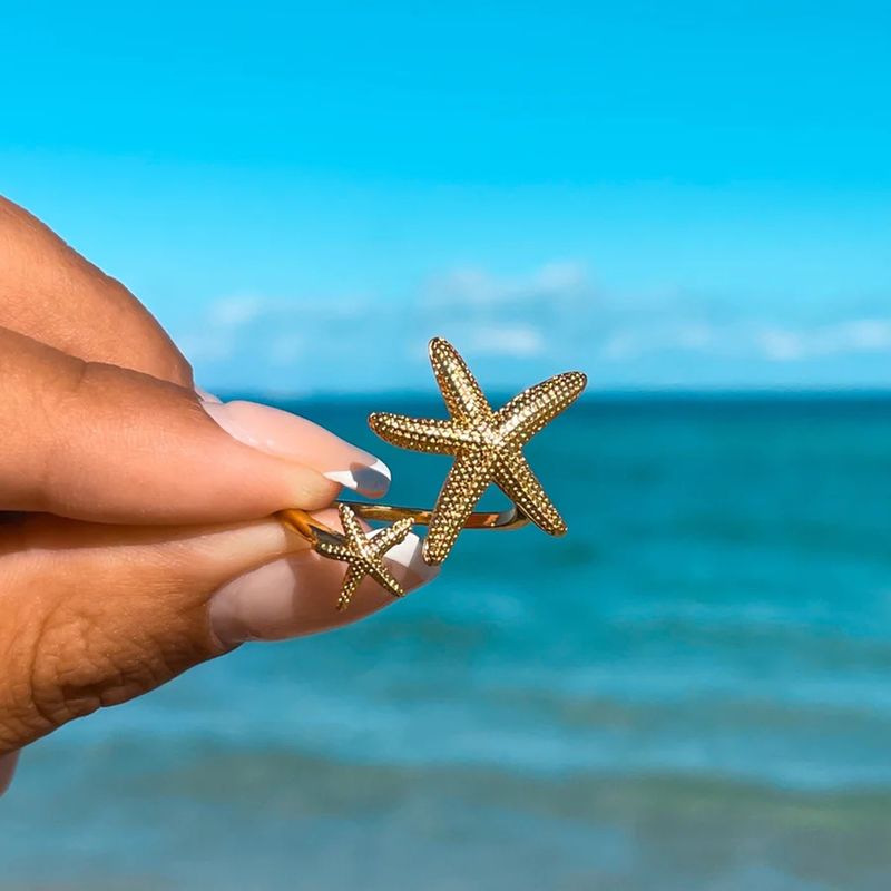 304 Stainless Steel IG Style Plating Starfish Open Rings