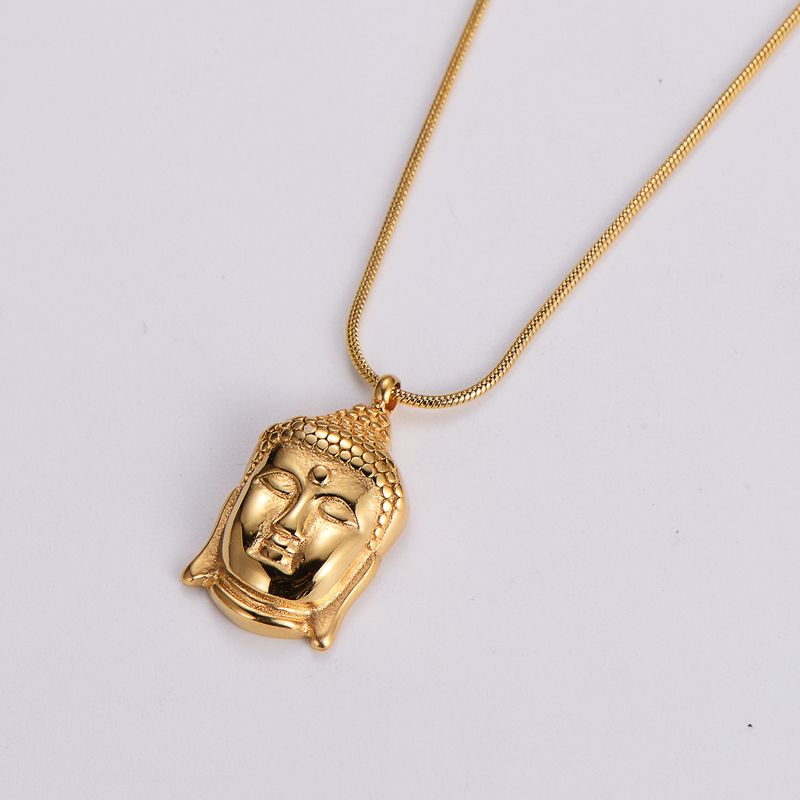 Stainless Steel 18K Gold Plated Rose Gold Plated Elegant Luxurious Ethnic Style Buddha Pendant Necklace
