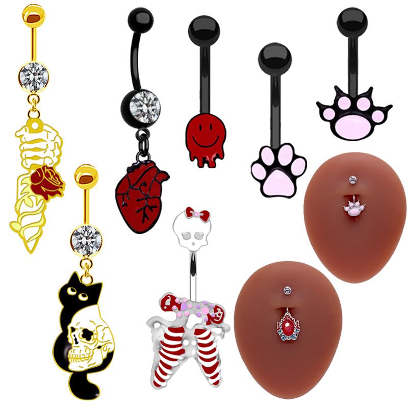 1 Piece Belly Rings Sexy Punk Animal Paw Print Skull 316 Stainless Steel  Alloy Enamel Plating Inlay Rhinestones White Gold Plated Gold Plated