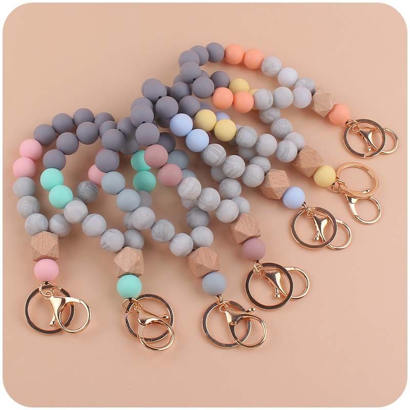 Simple Style Round Alloy Silica Gel Beaded Women's Keychain