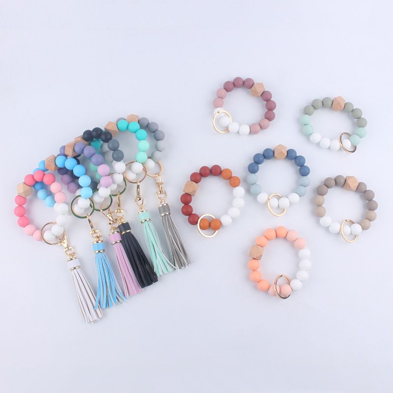 Artistic Color Block Alloy Silica Gel Beaded Women's Keychain