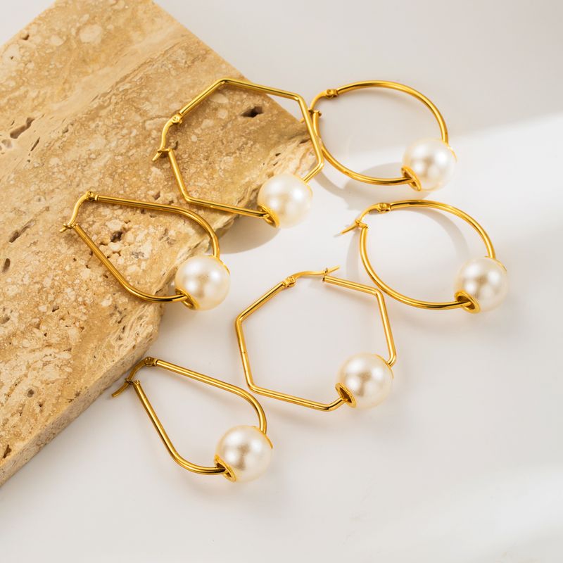1 Paar Moderner Stil Einfacher Stil Perle Irregulär Rostfreier Stahl Reif Ohrringe