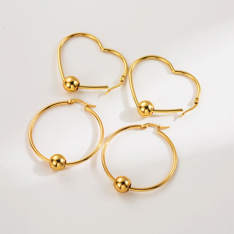 1 Pair Vintage Style Modern Style Simple Style Heart Shape Stainless Steel Hoop Earrings