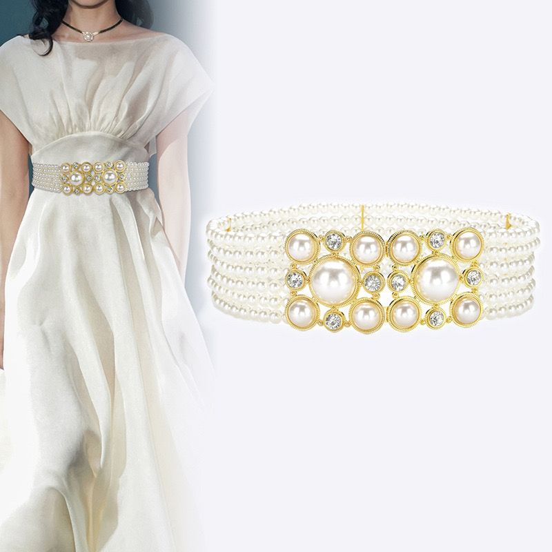 Lady Sweet Pastoral Round Imitation Pearl Women's Chain Belts