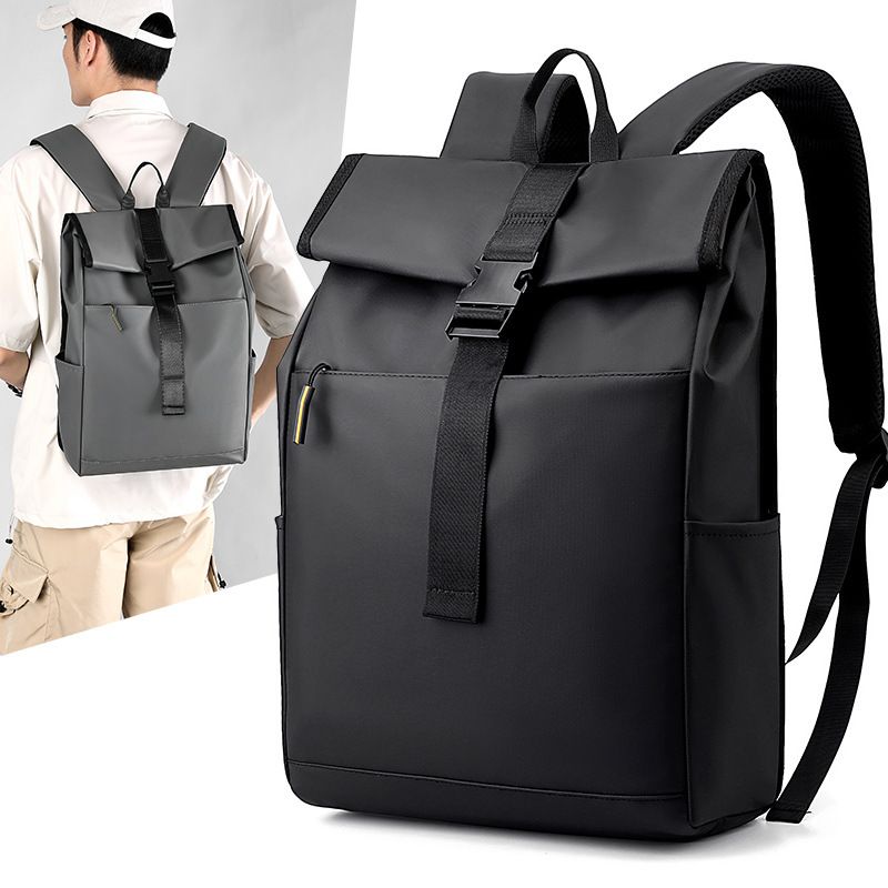 Men's Solid Color Nylon Zipper Fashion Backpack Laptop Backpack