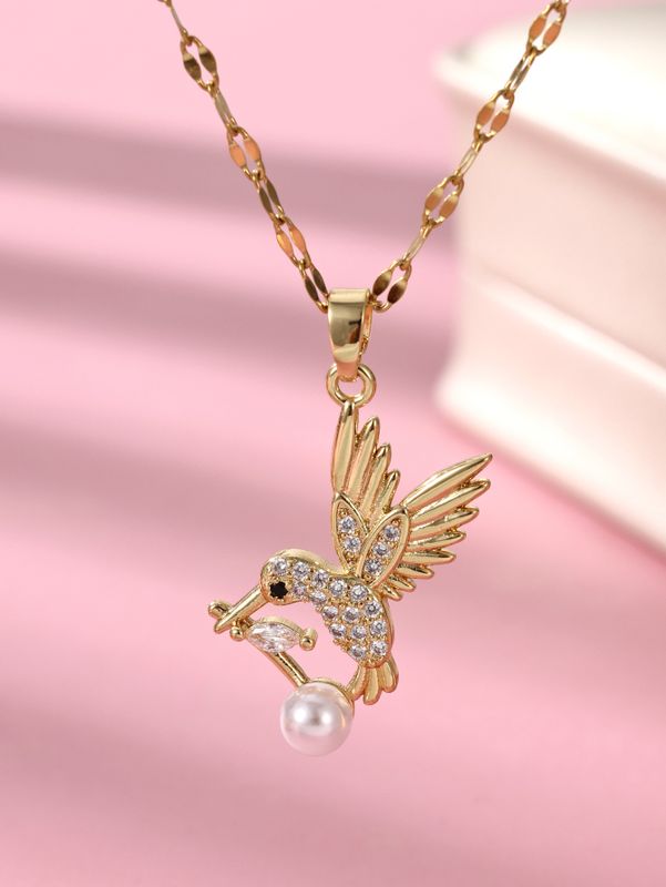 Elegant Glam Luxurious Bird Stainless Steel Plating Inlay Zircon 18k Gold Plated Pendant Necklace