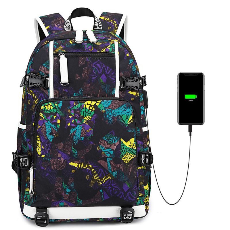 Unisex Flower Oxford Cloth Zipper Functional Backpack Laptop Backpack