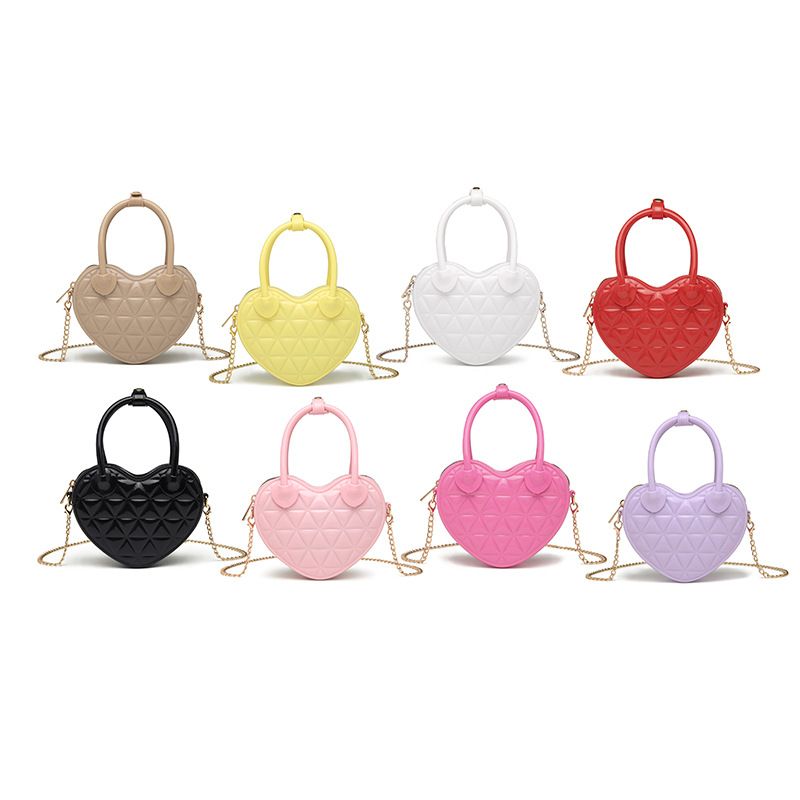 Women's Medium Pvc Solid Color Cute Heart-shaped Zipper Jelly Bag