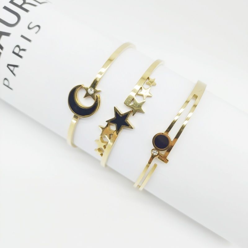 Elegant Simple Style Star Moon 304 Stainless Steel Gold Plated Artificial Rhinestones Bangle In Bulk