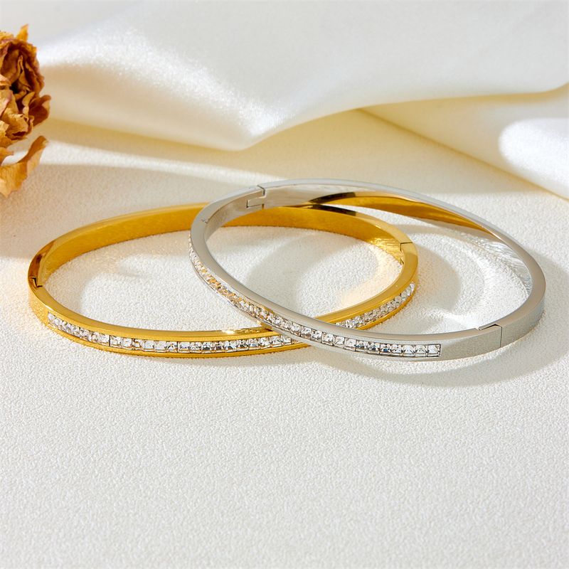 Princess Cute Solid Color Stainless Steel 18K Gold Plated Rhinestones Bangle In Bulk