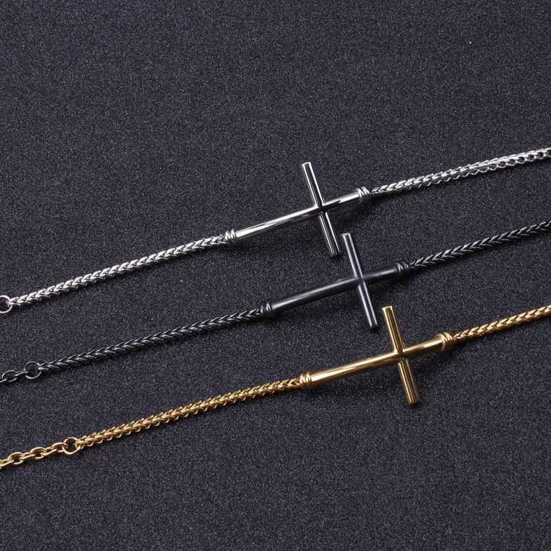 Simple Style Cross Titanium Steel Plating 18K Gold Plated Men's Bracelets