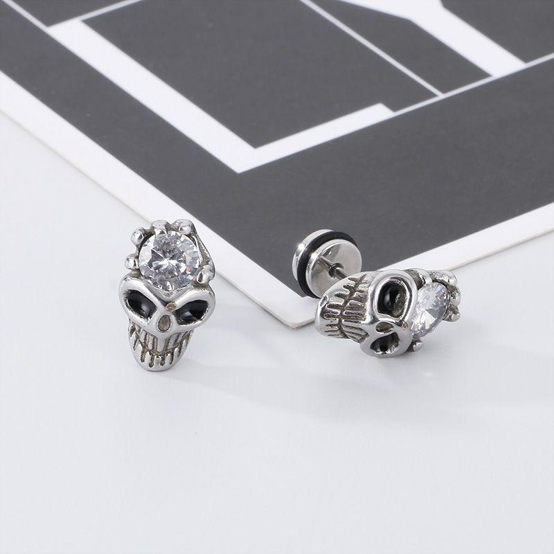 1 Pair Hip-Hop Punk Skull Titanium Steel 18K Gold Plated Ear Studs