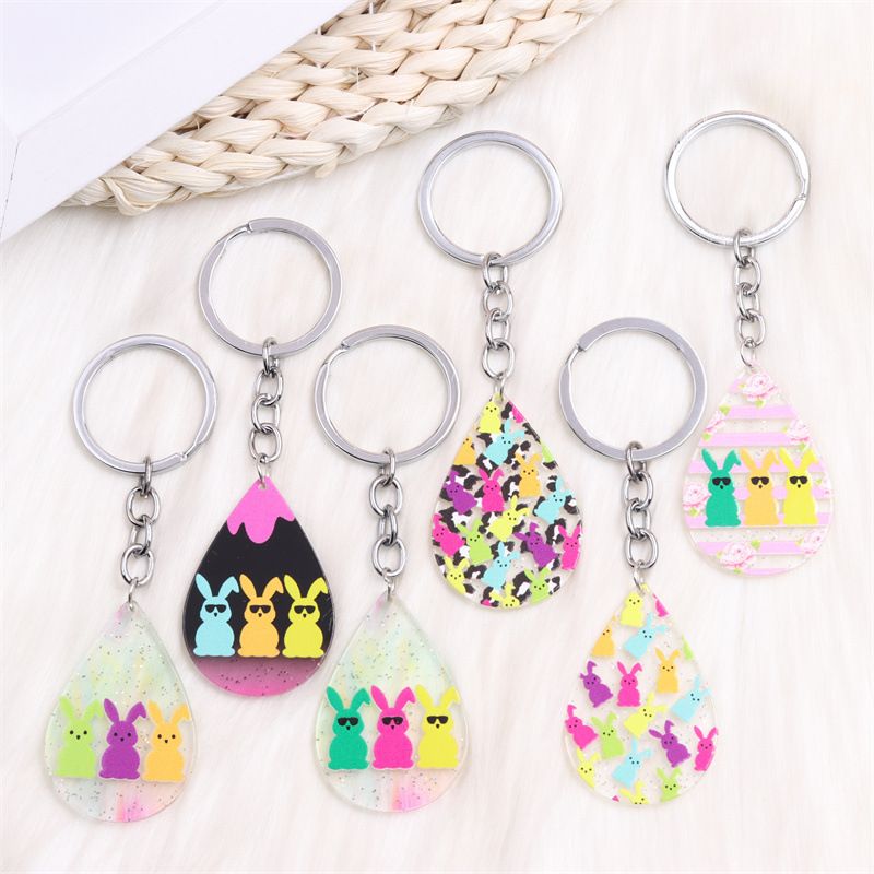 Simple Style Rabbit Stainless Steel Arylic Printing Easter Keychain