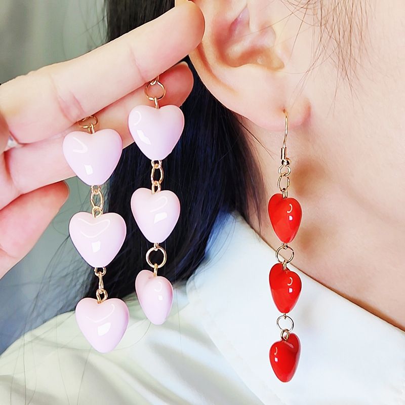 1 Pair Sweet Simple Style Heart Shape Spray Paint Arylic Drop Earrings