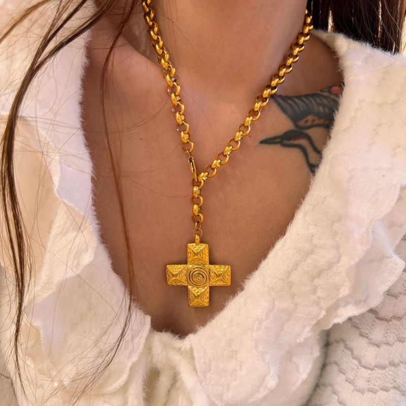 Titan Stahl 18 Karat Vergoldet Retro Kreuzen Überzug Halskette Mit Anhänger