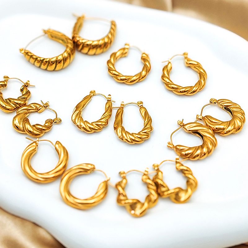 1 Pair Simple Style Geometric Plating Stainless Steel 18K Gold Plated Hoop Earrings