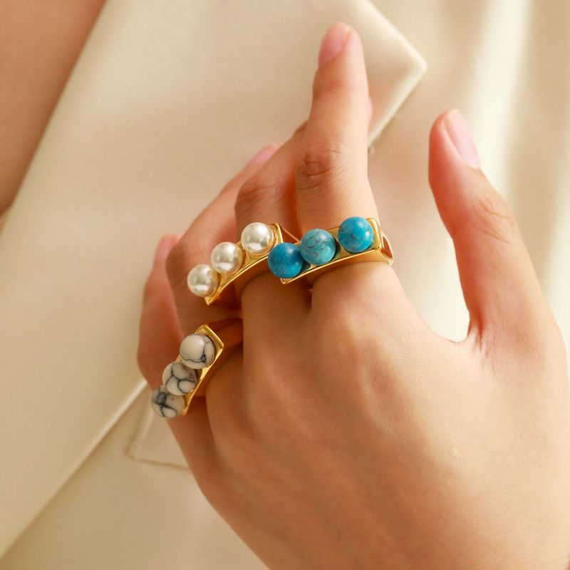 Titan Stahl Elegant Glam Geometrisch Überzug Inlay Künstliche Perlen Türkis Ringe