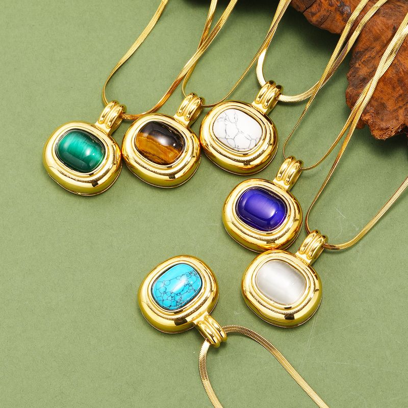 Titanium Steel IG Style Simple Style Oval Plating Inlay Turquoise Opal Tiger Eye Pendant Necklace